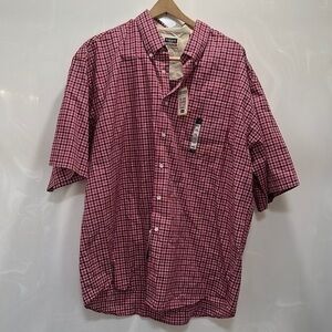 Haggar Red Plaid Short Sleeve Button Front Shirt